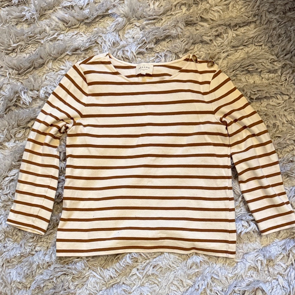 Sezane Long Sleeve Top - Brown and Cream Stripes